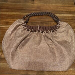 Chic Tan Beaded Handle Women's Shoulder Bag